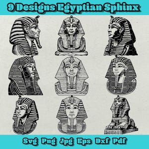 Egyptian Sphinx Svg Bundle, 9 Pharaoh Designs, Egyptian Art, Ramses Statue Eps, Egyptian Pharaoh Dxf, Ancient Egypt King Silhouette, Pharaoh