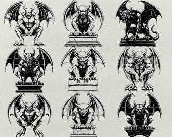 Gothic Gargoyle Stone SVG Bundle: Medieval Cathedral Art (digital