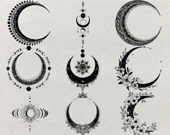 Boho Crescent Moon SVG Bundle: Mystical Lunar Laser Engraving Designs (Digital Download