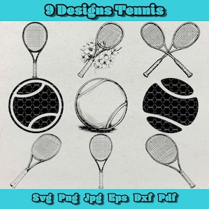 Tennis Svg-bundel, tennisracket clipart, sportbal png, tennisbal silhouet dxf, Court Match Art, tennis logo ontwerp