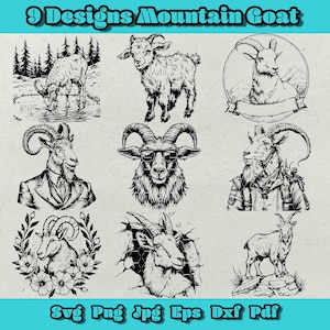 Mountain Goat Svg Bundle, Sunglass Goat Png, Goat in Suit Dxf, Floral Mountain Goat Svg,Mountain Goan in Rocks,Hunter Goat Jpg,Cute Goat Svg