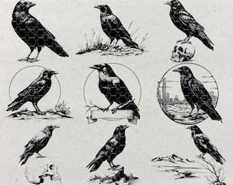 Gothic Crow SVG Bundle: Dark Art Designs for Laser Engraving