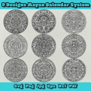Mayan Calendar System Svg Bundle, Ancient Mayan Glyphs Clipart, Aztec Calendar Png, Mesoamerican Symbols Dxf, Tribal Calendar Art