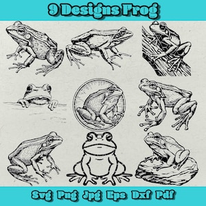 Pacchetto SVG rana, PNG rana floreale, rana per logo Dxf, testa di rana Svg, animale Dxf, animale di palude Svg, fiore di loto Png, rana png, file di taglio rana