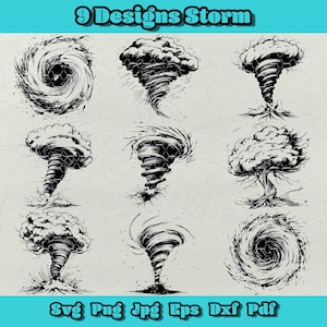 Storm SVG Bundle, Thunderstorm Clipart, Lightning Bolt Svg, Rainstorm Png, Weather Icon Dxf, 9 Storm Design Pack, Instant Download