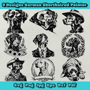 Paquete SVG de Braco Alemán: Perro vaquero, floral y con gafas de sol (producto digital)