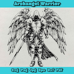 Aartsengel Warrior SVG: gevleugelde soldaat, goddelijke beschermer (digitaal bestand)