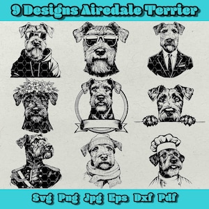 Airedale Terrier SVG Bundle: Floral Dog Silhouette, Puppy Vector Art