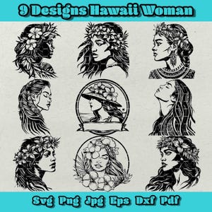 Hawaii Woman Svg Bundle, Woman Png, Polynesian Hawaii Women, Floral Hawaii Woman Svg, Unique Women Clipart, Hand Drawn Woman, Lovers PNG