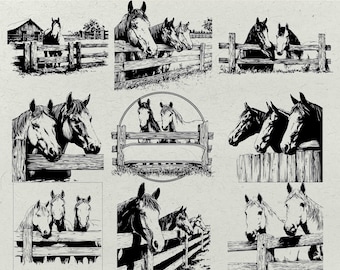 Horse Farm SVG Bundle: Rustic Fence Illustrations for Laser Engraving