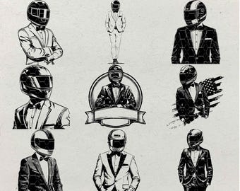 Tuxedo Biker SVG Bundle: Bold Helmet Illustrations for Laser Engraving