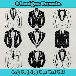 Smoking SVG-Bundle, Gentleman SVG-Bundle, Fliege SVG, Anzug SVG, İmage Für Hochzeit, Smoking Silhouette SVG, Smoking Symbol Umrisse, Tuxedo Aufkleber