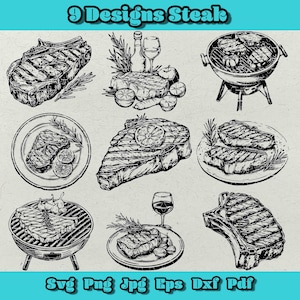Steak Svg Bundle,Meat Png,Grilled Steak Dxf,Food Svg,Wine and Steak Svg,Steak in Plate Svg,Steak in BBQ Svg,Baked Steak Eps,Steak Silhouette