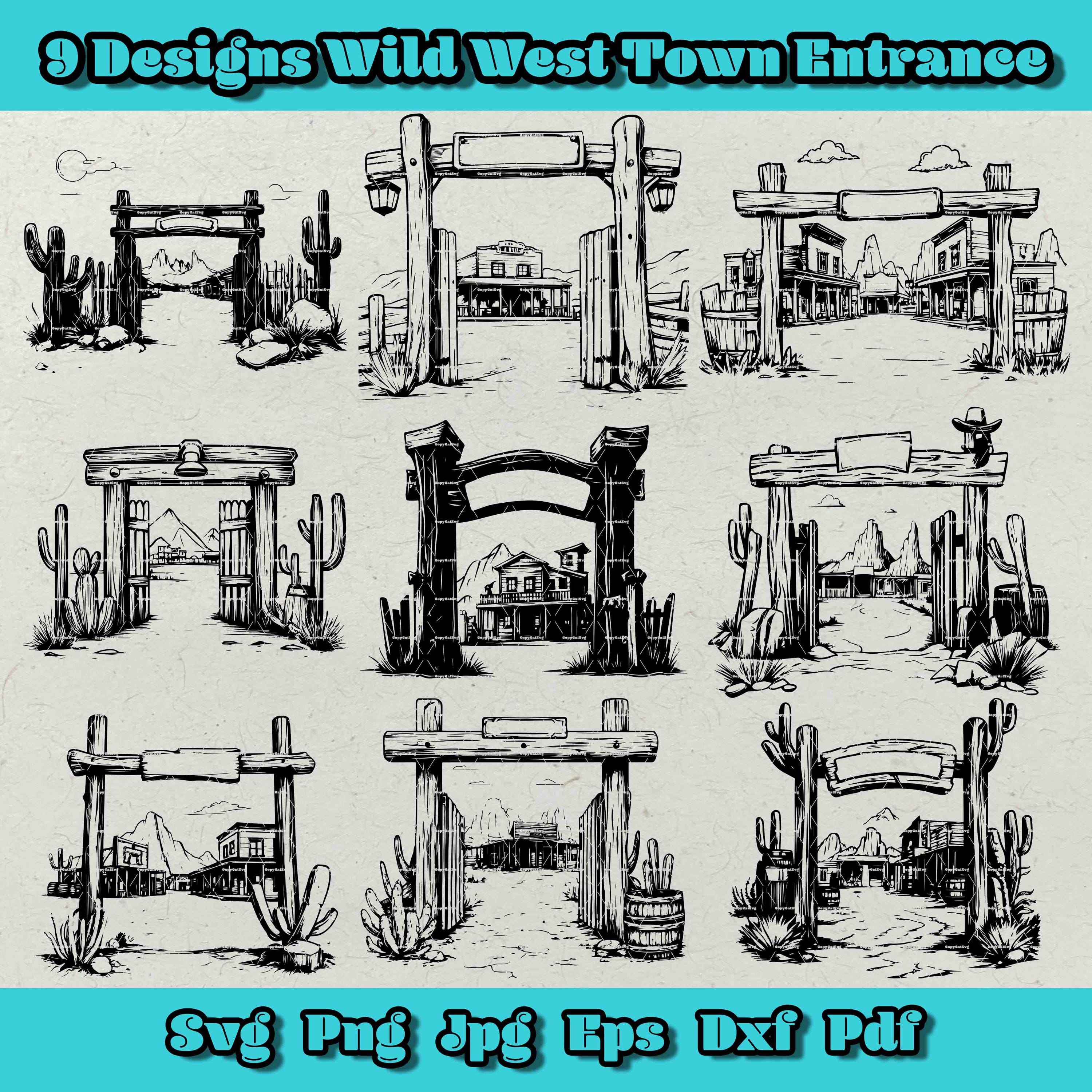 Wild West Town Entrance Svg Bundle, 9 Western Gate Designs, Cowboy ...