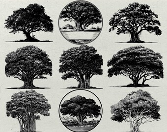 Lahaina Banyan Tree SVG Bundle: Tropical Hawaii Illustrations (Laser Engraving & Printable Projects)