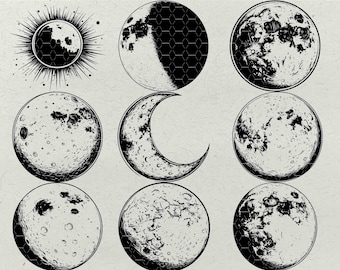 Moon SVG Bundle: 9 Lunar Designs, Celestial Clipart (Digital Download)