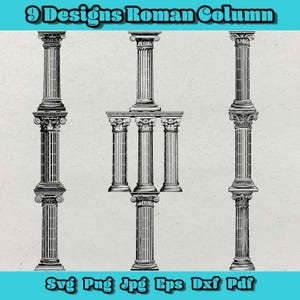 Colonne romaine SVG Bundle, clipart colonne de la Grèce antique, pilier romain classique Png, colonne corinthienne Dxf, ensemble de conception architecturale