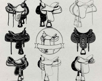 Vintage Horse Saddle SVG Bundle: Western Ranch Art for Laser Engraving