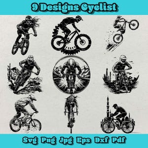 Radfahrer-Svg-Bundle, Fahrrad-Silhouette, Mountainbike-Png, Sport-Illustration, Schwarzweiß-Radsportkunst, Fahrrad Clipart, Radfahrer-Stadtlandschaft
