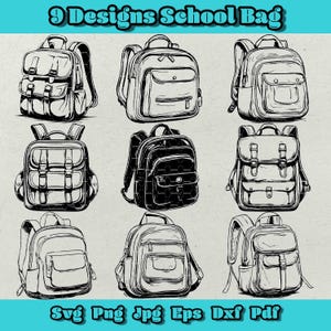Bundle Svg cartable, clipart sac à dos, sac étudiant Png, cartable mignon Dxf, conception de la rentrée scolaire, vecteur de sac à dos pour enfants