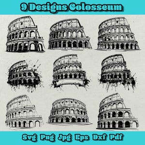 Colosseum SVG Bundle, Rome Landmark Clipart, Ancient Architecture Png, Italian Colosseum Dxf, Historical Building Vector