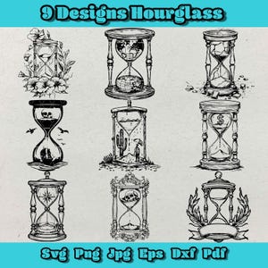 Sanduhr SVG Bundle, Sanduhr mit Piratenmotiven, Sanduhr mit Totenkopfmotiv Dxf, Sanduhr mit Wüstenmotiven, Geld gegen Zeit