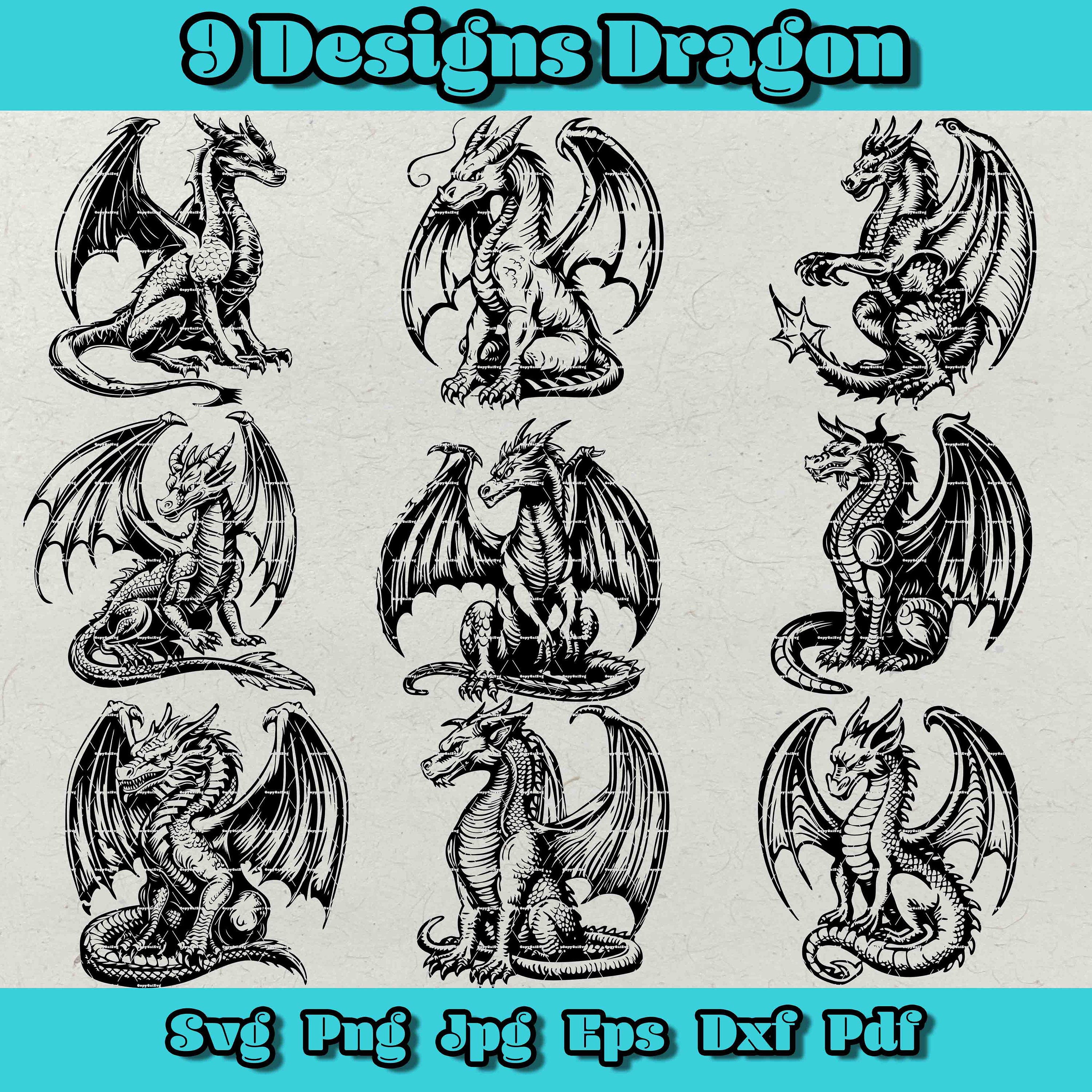 Dragon Svg Bundle, Chinese Dragon Svg,  Dragon Tattoo Image Svg, Hand Drawn Medieval Dragon Svg, Magical Dragon Svg, Mythical Creature Svg