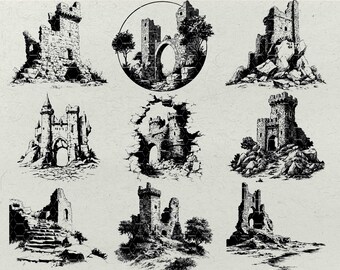 Castle Ruins SVG Bundle: Medieval Fortress Clipart for Laser Engraving