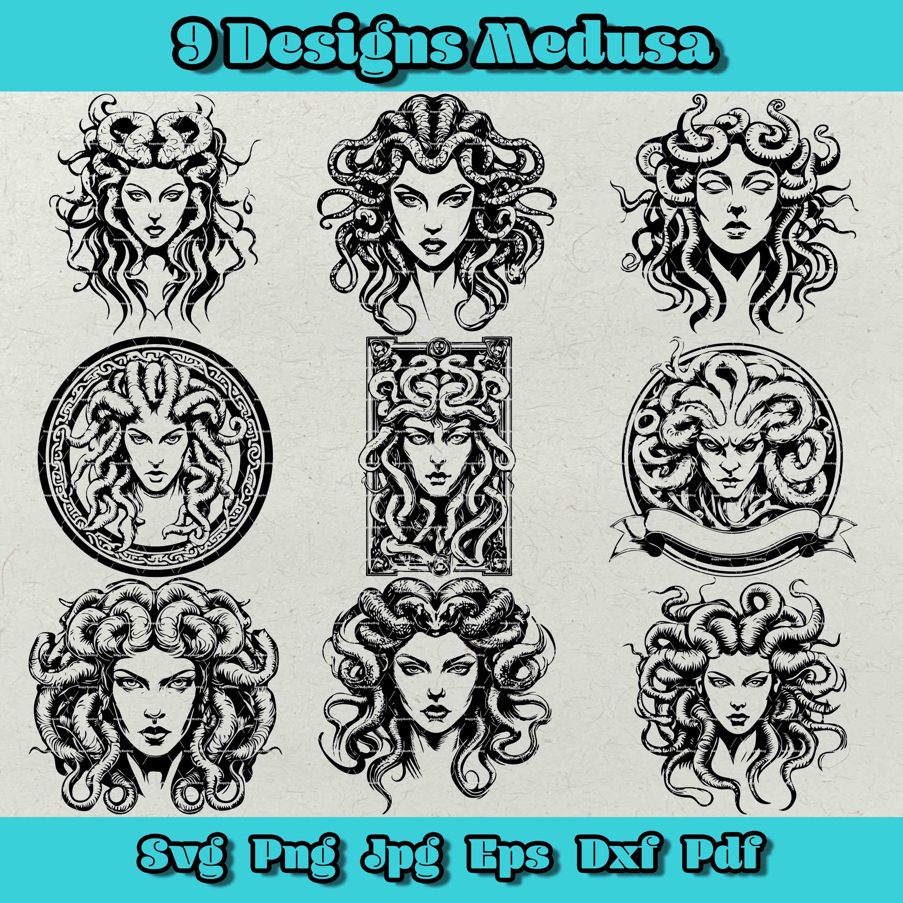 Medusa SVG Bundle: 9 Gorgon Designs, Tattoo Art (Digital Download)