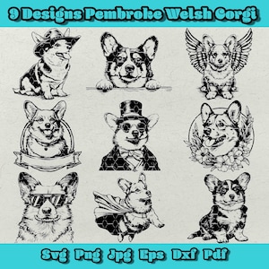 Pembroke walisische Corgis SVG Bundle, spähende Corgis Png, Corgis mit Sonnenbrille SVG, Floral Corgis Dxf, Gentleman Corgis Eps, Cowboy Hut Corgis SVG Png