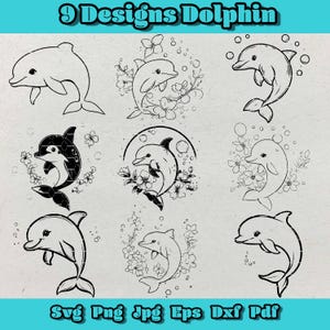 Dolphin Svg Bundle, Floral Dolphin png, Baby Dolphin Eps, Dolphin Logo, Dolphin Cricut, Dolphin Silhouette, Sea Animal Svg, Cute Dolphin Dxf