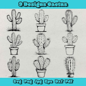 Paquete de Svg de cactus, Clipart de plantas del desierto, PNG suculentas, DXF de cactus espinosos, Diseño floral del suroeste, Silueta de cactus boho