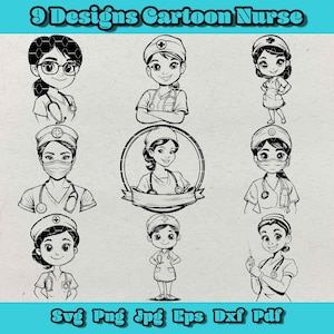 Cartoon Nurse Svg Bundle, Cute Medical Clip Art, Nurse Character Png, Health Worker Design, Nurse With Needle Dxf, 9 Nurse Design File