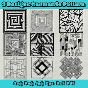 Paquete SVG de diseño geométrico, diseños abstractos modernos, formas geométricas PNG, arte lineal decorativo DXF, paquete de vectores digitales