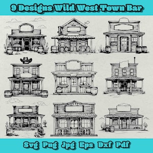 Wild West Town Bar SVG-Bundle, Saloon Clipart-Set, Cowboy Bar Png, Western Saloon Dxf, rustikale Bar Design-Set zum Basteln