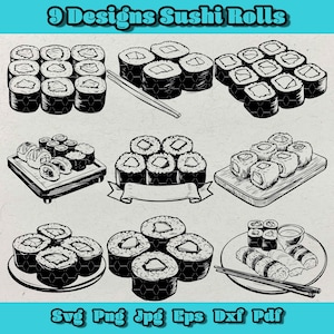 Sushi Rolls SVG Bundle: Japanese Food Clipart (PDF)