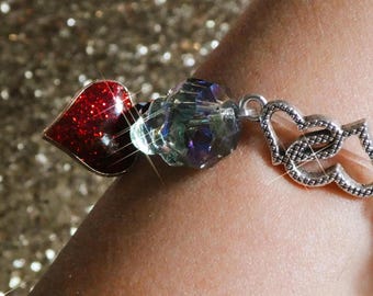 X • Kylie Minogue Friendship Bracelet • Tension Tour • AB Glass Beads • 2 Hearts & Nora Skull Inspired Charms • X2008 Tour • Jewellery