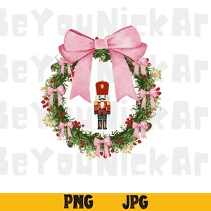 Toile de Noël PNG Casse-Noisette Couronne de Noël PNG, Casse-Noisette Couronne clipart PNG Preppy Coquette Bow Sublimation, Toile Rose Coquette Png