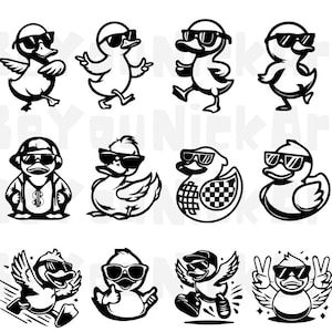 Pacchetto di sagome di paperelle di gomma SVG PNG JPG, simpatico paperotto, clipart di paperelle di gomma, sagoma di paperella da bagno, anatra selvaggia gangsta, simpatico paperotto