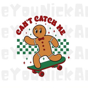 Can’t Catch Me SVG, Rétro Noël SVG Png, Pain d’épice SVG, Garçon Noël SVG, Drôle de Noël SVG Enfants Noël SVG Png Téléchargement numérique