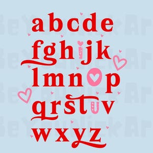 Alphabets I heart (love) U SVG PNG JPG, Cadeau pour la Saint-Valentin, Je t'aime, T-shirt de la Saint-Valentin, Sois à moi, abcd, I Heart U, câlins et bisous xoxo