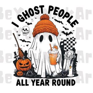 Hago fantasmas a la gente durante todo el año png, Halloween Png, Retro Ghost Coffee Png, Cute Ghost Pumpkin Png, Spooky Vibes Png, Fall png, fantasma clipart