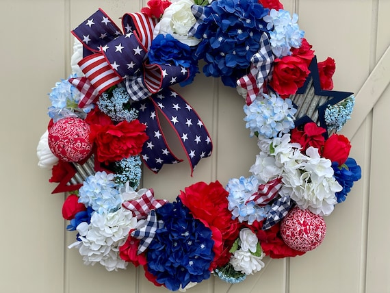 Patriotic Wreath, 4th of July Wreath, Wreath for 4th of July, Red, White, Blue Wreath, Memorial Day Wreath, Summer Wreath, Wreath