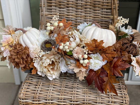 Large Fall Centerpiece with White Pumpkins, Fall Centerpiece, Fall Farmhouse Centerpiece for Table, White Pumpkin Floral Arrangement, Fall