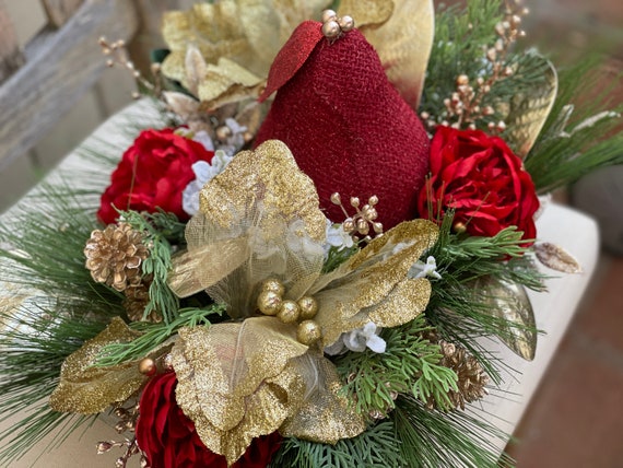 Christmas Centerpiece,Christmas Centerpiece for table, Holiday Centerpiece,Winter Floral Arrangement, Christmas Decor,Poinsettia Centerpiece