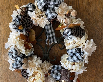 Fall Wreath For Front Door, Fall Wreath, Fall Wreath with Buffalo Check, Best Seller Wreath, Door Wreath, Out Door Wreath, Everyday Wreath