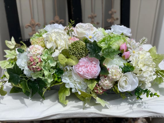 Everyday floral arrangement, Everyday centerpiece, Everyday artificial arrangement, Floral arrangement, Green and White Centerpiece