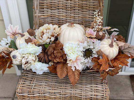 XL Fall Floral Arrangement with White Pumpkins, Fall Centerpiece with Pumpkins, Fall Centerpiece with White Pumpkins, White Fall Centerpiece