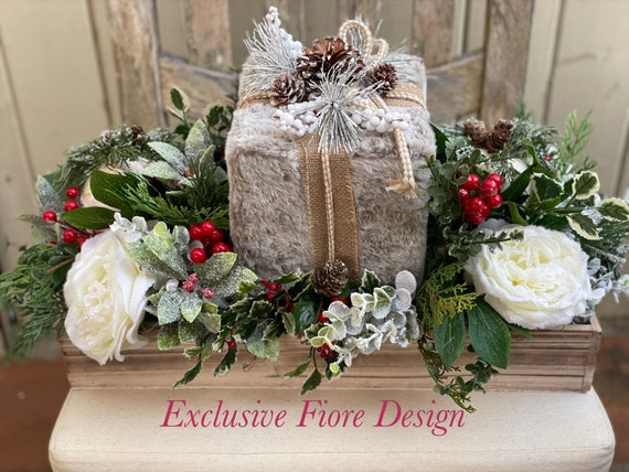 Christmas Centerpiece, Holiday Centerpiece, Winter  Centerpiece, Natural Centerpiece, Cream Centerpiece, Christmas Arrangement, Christmas