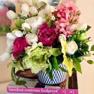 Pink and green floral arrangement, artificial floral arrangement, floral arrangement, spring floral arrangement, everyday floral arrangement